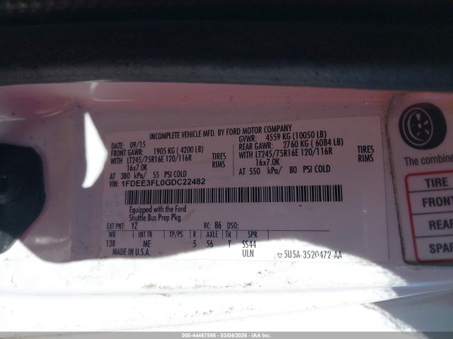 Ford E-350 Cutaway 2016 1FDEE3FL0GDC22482 Image 8