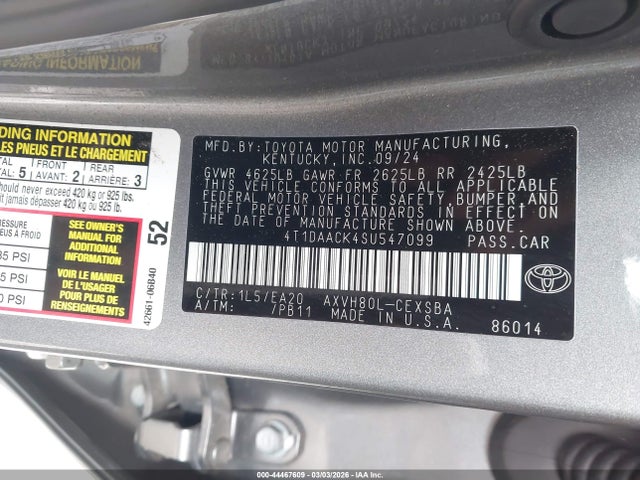 Продажа на аукционе авто 2025 Toyota Camry Se, vin: 4T1DAACK4SU547099, номер лота: 44467609
