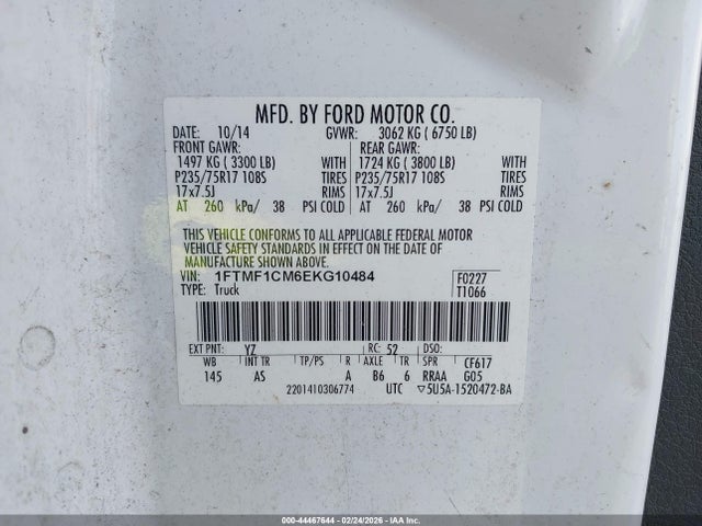 1FTMF1CM6EKG10484 Ford F-150 Xl