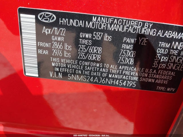 Hyundai Santa Fe Sel 2022 5NMS24AJ6NH454195 Image 9