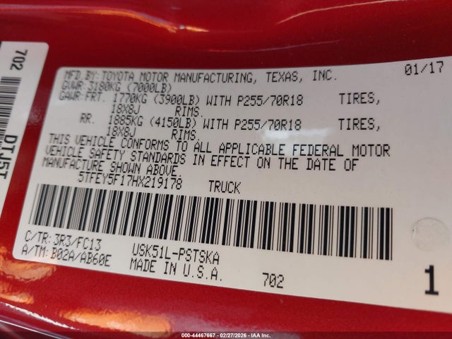 5TFEY5F17HX219178 Toyota Tundra Sr5 5.7l V8