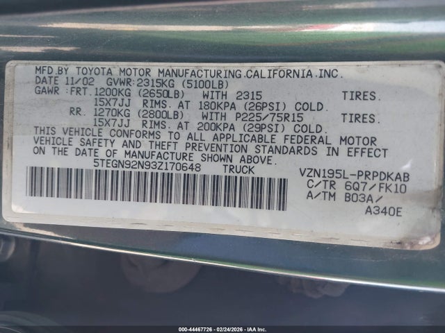 2003 TOYOTA TACOMA 5TEGN92N93Z170648 Photo 8