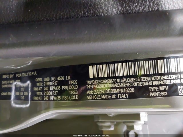 ZACNJDBB9MPN16220 Jeep Renegade Latitude 4x4