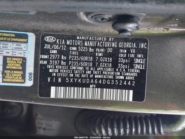Aukcja sprzedaży 2013 Kia Sorento Ex, vin: 5XYKUDA64DG352442, numer aukcji: 44467767