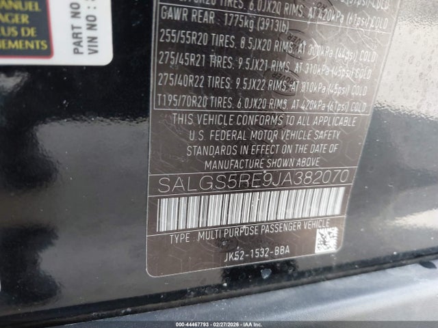 SALGS5RE9JA382070 Land Rover Range Rover 5.0l V8 Supercharged