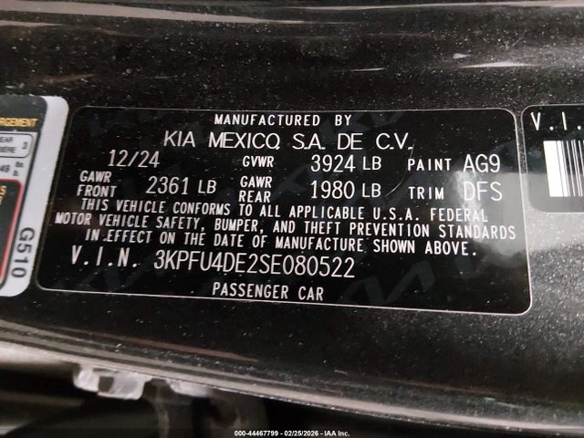 Продажа на аукционе авто 2025 Kia K4 Ex, vin: 3KPFU4DE2SE080522, номер лота: 44467799