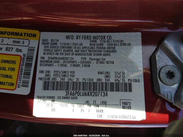 Ford Fusion Hybrid Se 2019 3FA6P0LU6KR207134 Image 9