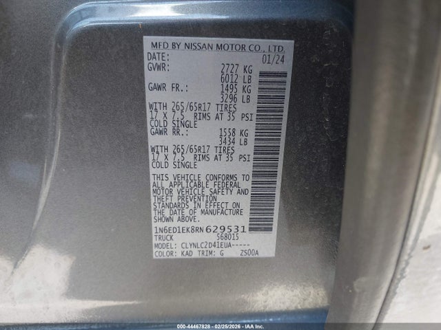 1N6ED1EK8RN629531 Nissan Frontier Sv 4x4