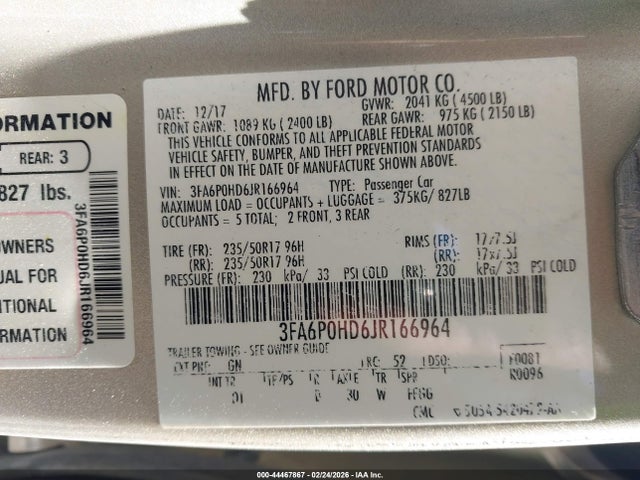 Продажа на аукционе авто 2018 Ford Fusion Se, vin: 3FA6P0HD6JR166964, номер лота: 44467867