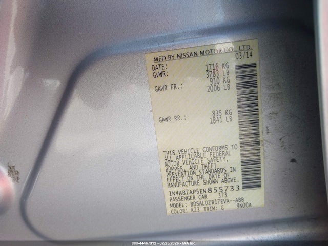 1N4AB7AP5EN855733 Nissan SENTRA SV