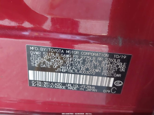 Aukcja sprzedaży 2020 Lexus Gs F, vin: JTHBP1BL7LA003072, numer aukcji: 44467954