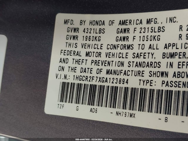 Honda ACCORD EX 2016 1HGCR2F7XGA123894 Image 9