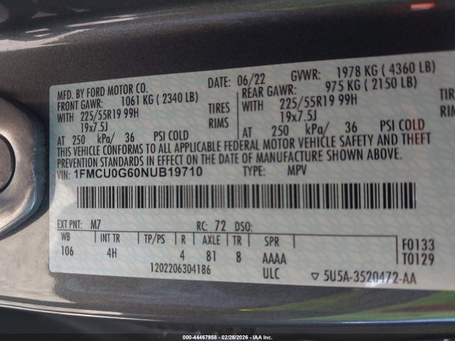1FMCU0G60NUB19710 Ford ESCAPE SE