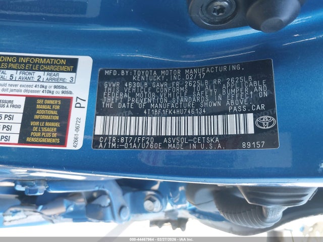 Toyota CAMRY SE 2017 4T1BF1FK4HU746134 Image 9