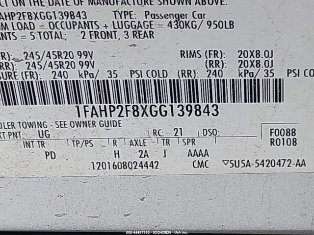 1FAHP2F8XGG139843 Ford Taurus Limited