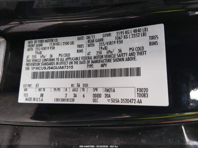 1FMCU9J94GUA67315 Ford Escape Titanium