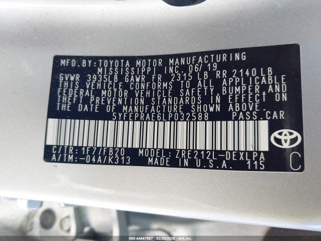 Toyota COROLLA LE 2020 5YFEPRAE6LP032588 Image 9