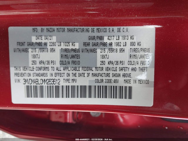 Aukcja sprzedaży 2021 Mazda Cx-30 Select, vin: 3MVDMABL0MM263612, numer aukcji: 44468021
