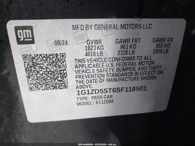 1G1ZD5ST6SF118501 Chevrolet Malibu Fwd 1lt