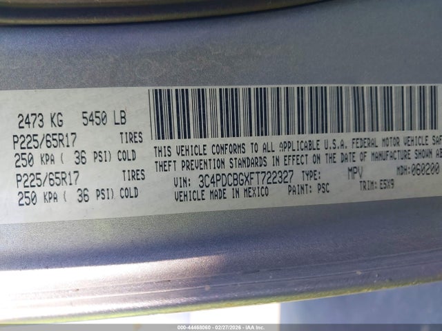 3C4PDCBGXFT722327 Dodge Journey Sxt