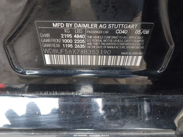Aukcja sprzedaży 2008 Mercedes-benz E 350, vin: WDBUF56X78B353190, numer aukcji: 44468068