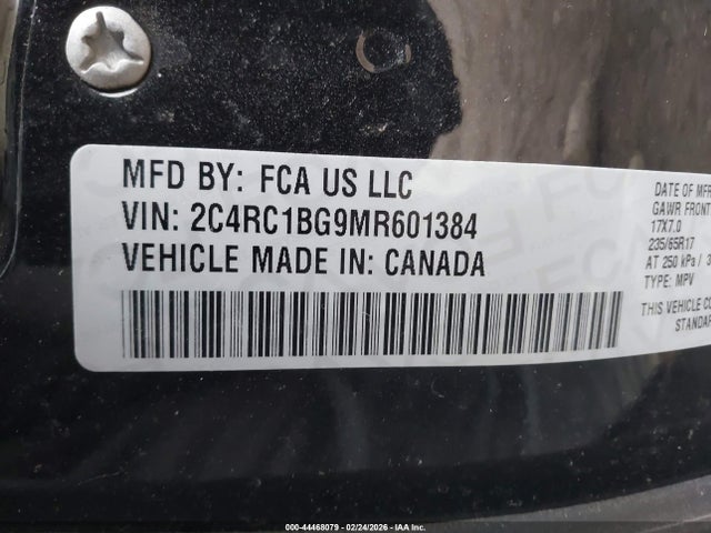 Продажа на аукционе авто 2021 Chrysler Pacifica Touring L, vin: 2C4RC1BG9MR601384, номер лота: 44468079