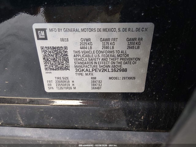 Aukcja sprzedaży 2019 Gmc Terrain Slt, vin: 3GKALPEV2KL162988, numer aukcji: 44468092