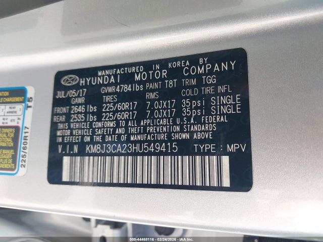 2017 HYUNDAI TUCSON KM8J3CA23HU549415 Photo 8