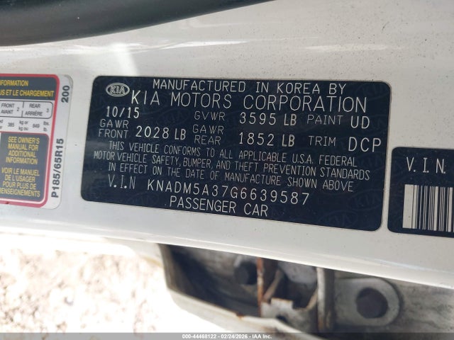 Aukcja sprzedaży 2016 Kia Rio Lx, vin: KNADM5A37G6639587, numer aukcji: 44468122