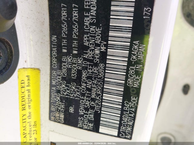 JTEZU5JR9G5136898 Toyota 4runner Sr5 Premium