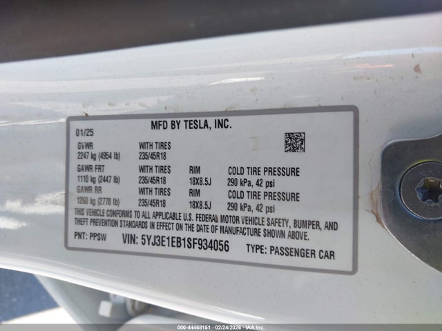 Продажа на аукционе авто 2025 Tesla Model 3 Long Range All-wheel Drive, vin: 5YJ3E1EB1SF934056, номер лота: 44468151