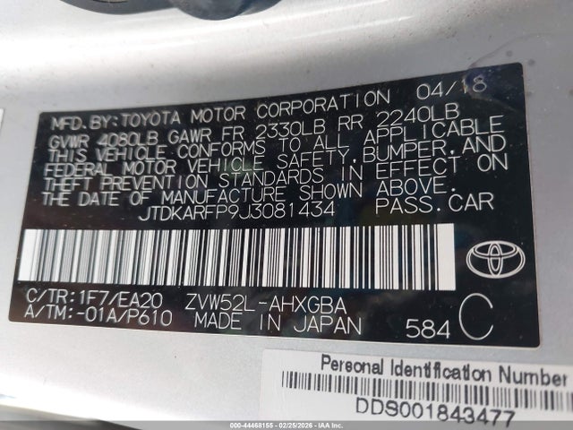 Aukcja sprzedaży 2018 Toyota Prius Prime Premium, vin: JTDKARFP9J3081434, numer aukcji: 44468155