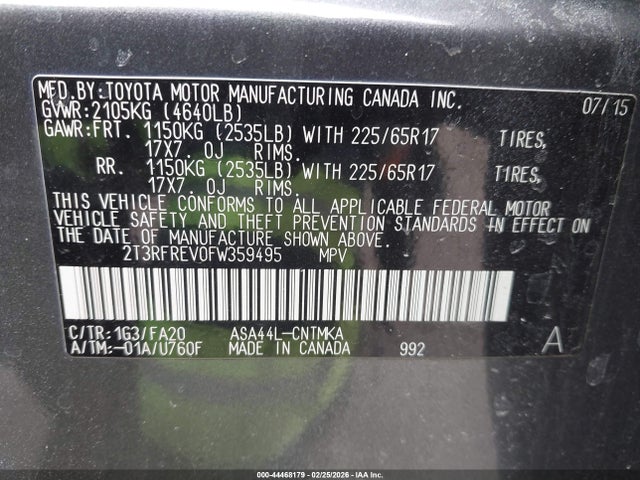 Toyota Rav4 Xle 2015 2T3RFREV0FW359495 Image 9