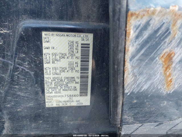 1N6AD0EVXEN758660 Nissan Frontier Pro-4x