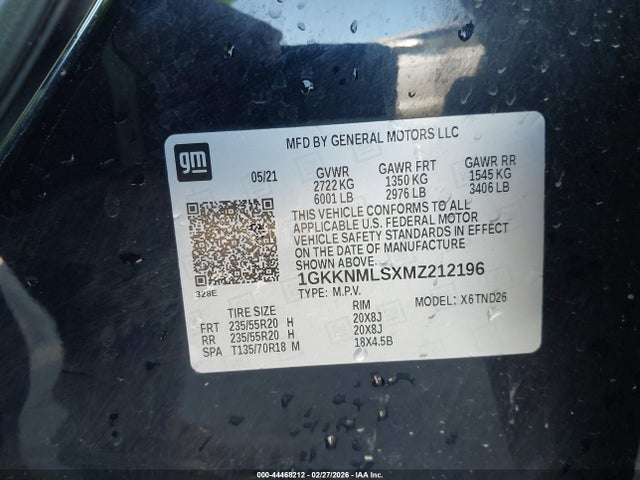 Aukcja sprzedaży 2021 Gmc Acadia Fwd Slt, vin: 1GKKNMLSXMZ212196, numer aukcji: 44468212