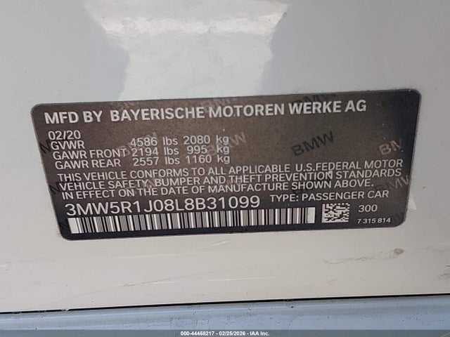 3MW5R1J08L8B31099 BMW 330I