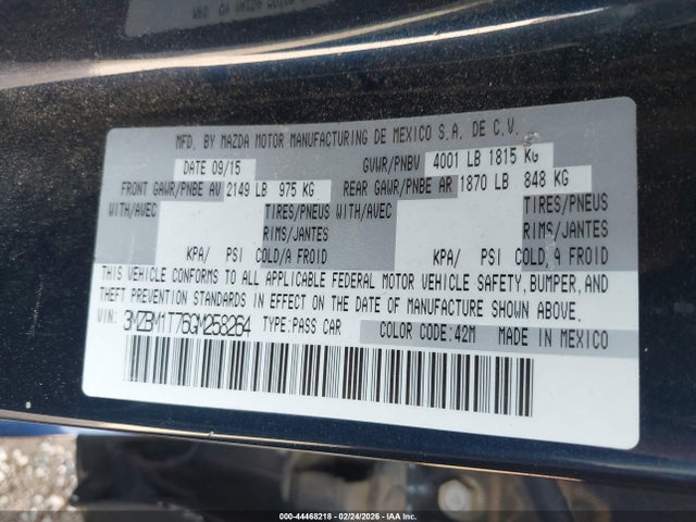 44468218 :رقم المزاد ، 3MZBM1T76GM258264 vin ، 2016 Mazda Mazda3 I Sport مزاد بيع