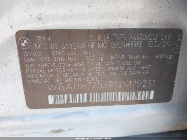 Продаж на аукціоні авто 2009 Bmw 328i, vin: WBAPH77559NM29231, номер лоту: 44468283