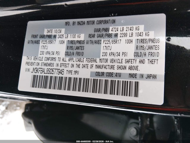 44468309 :رقم المزاد ، JM3KFBAL8S0577946 vin ، 2025 Mazda Cx-5 2.5 S مزاد بيع
