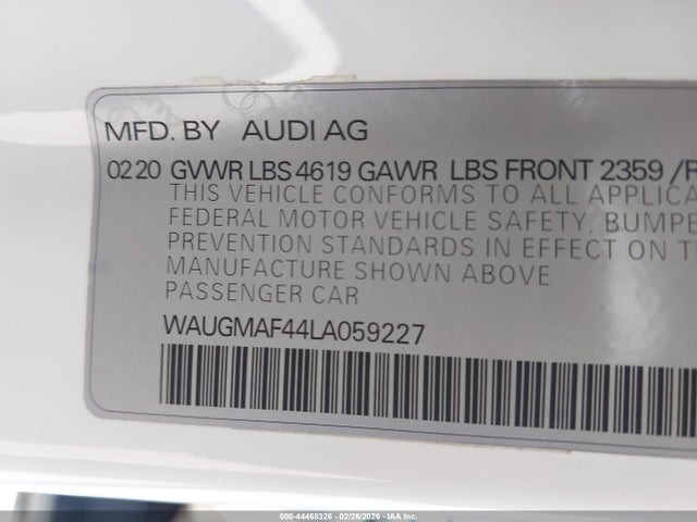 44468326 :رقم المزاد ، WAUGMAF44LA059227 vin ، 2020 Audi A4 Premium 40 Tfsi Front-wheel Drive S Tronic مزاد بيع