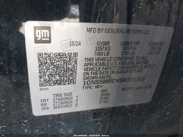 Aukcja sprzedaży 2025 Chevrolet Tahoe 2wd Ls, vin: 1GNS5MRD6SR101718, numer aukcji: 44468350