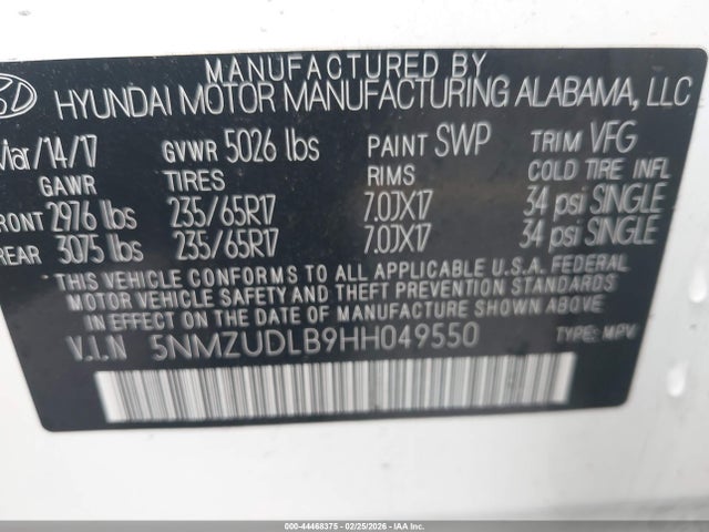 5NMZUDLB9HH049550 Hyundai Santa Fe Sport 2.4l