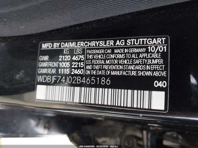 Продаж на аукціоні авто 2002 Mercedes-benz E 55 Amg, vin: WDBJF74J02B465186, номер лоту: 44468398