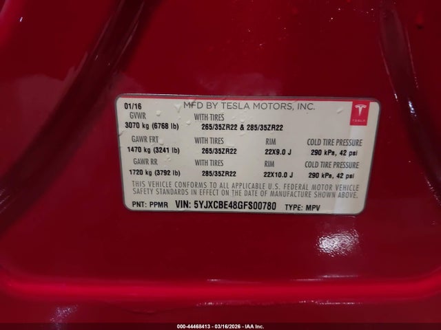 2016 TESLA MODEL X 5YJXCBE48GFS00780 Photo 8
