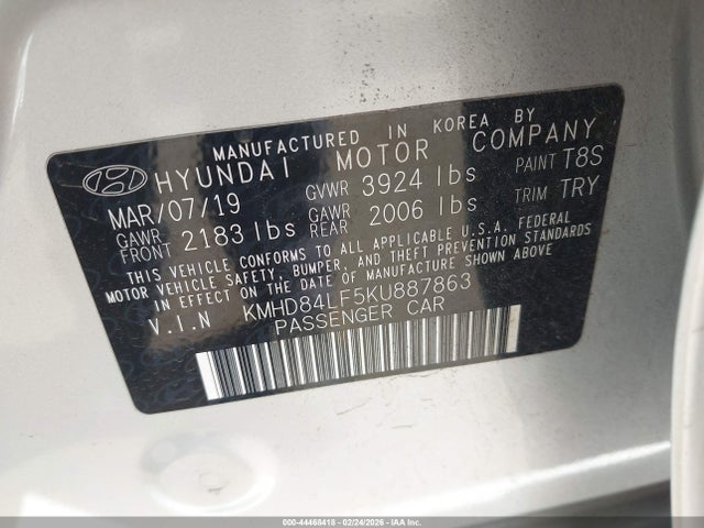 KMHD84LF5KU887863 Hyundai ELANTRA SEL