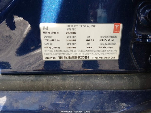 2018 TESLA MODEL S 5YJSA1E26JF243806 Photo 8