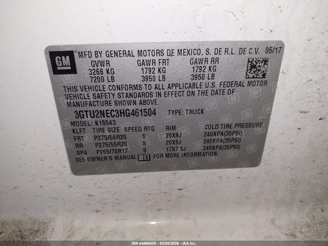 Продажа на аукционе авто 2017 Gmc Sierra 1500 Slt, vin: 3GTU2NEC3HG461504, номер лота: 44468455