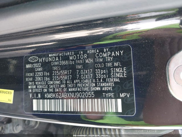 KM8K62ABXNU902055 Hyundai Kona Sel