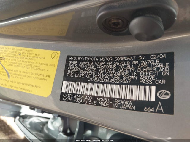 Aukcja sprzedaży 2004 Lexus Es 330, vin: JTHBA30G645029367, numer aukcji: 44468516
