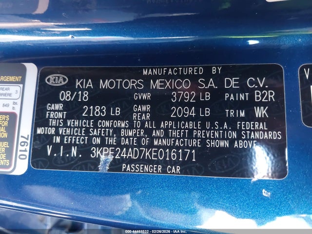 3KPF24AD7KE016171 KIA Forte Lxs